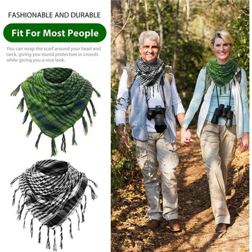 3 Pieces Unisex Scarf Turban Plaid Fringe Scarves